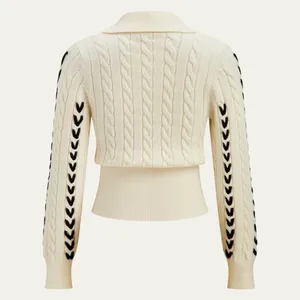 Commense Contrast Stitched Cable Knit Polo Sweater Off-White Size Medium NWT thumbnail 2
