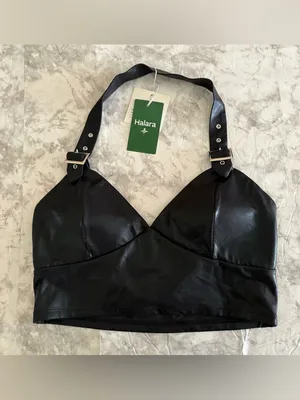 🌟NWT HALARA Faux Leather Party Halter Top —Backless, Adjustable Straps thumbnail 3