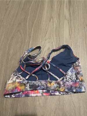 Athleta Floral Multicolor Padded Sports Bralette - Blue Pink Purple thumbnail 2