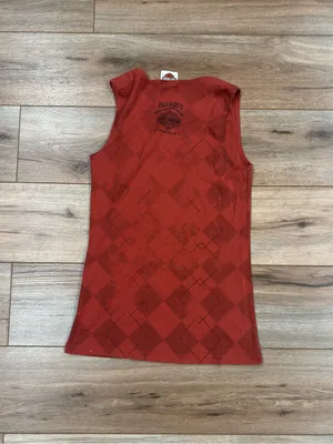 HARLEY DAVIDSON 100% Cotton 2008 Y2k Red and Black Tribal Checkered Tank Top | L thumbnail 4