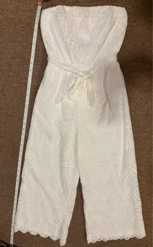 Express White Strapless Jumpsuit Eyelet Design Wide Crop Leg thumbnail 10