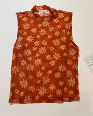Rebellious Dreamer Orange Daisy Sheer Mesh Mock Neck Top M NWT thumbnail 1