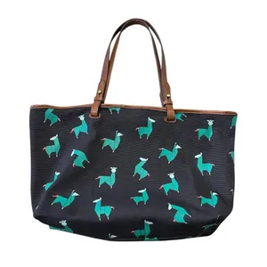 Fossil Origami Llama Tote Black Green Canvas Shoulder Bag Novelty thumbnail 3