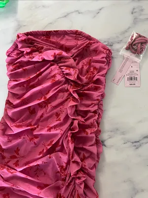 Wild Fable Pink Floral Ruffle Strapless Mini Dress thumbnail 4