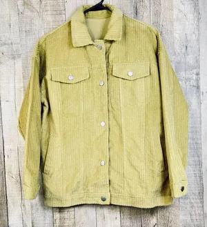 Small Lime Green Unbranded Corduroy Button Front Jacket 2 Side & 2 Front… thumbnail 1
