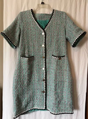 Women’s Size L Tweed Short Sleeve Button Front Mini Dress thumbnail 1