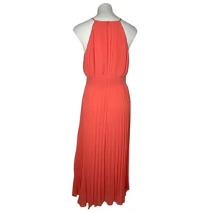 FLYING TOMATO Neon Coral Midi‎ Dress Accordion Pleat Size M High Neck thumbnail 4