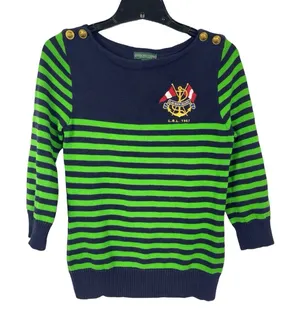 Lauren Jeans Co Ralph Lauren Nautical Stripe Sweater Crest Gold Buttons S thumbnail 1