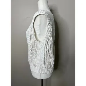 Specialty House White Crochet Sweater Cardigan Vest Large‎ Button Boho Fisherman thumbnail 2