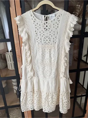 MISA eyelet embroidered mini dress ruffle flutter sleeves cotton marieta thumbnail 10