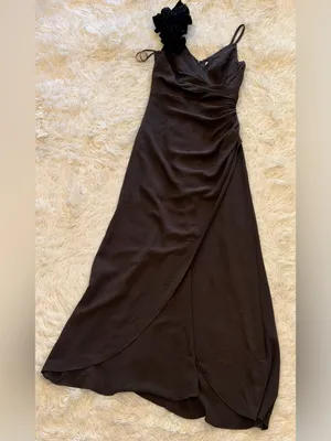 NEW Dress The Population Camelia Ruffle Detail Mocha black Gown Sz M thumbnail 5