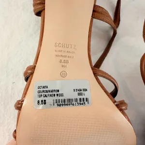 SCHUTZ Octavia Calf Leather Square Toe Heeled Sandal‎ in Brown Size 8.5 thumbnail 8
