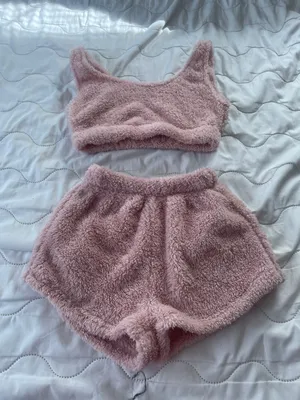 Size Small Furry Short Set Pink thumbnail 1