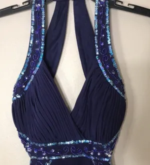 Nightway navy blue open back low cut prom holiday dress size 4 thumbnail 6