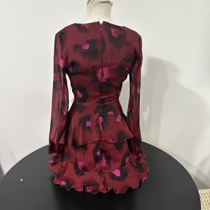 Love Fire Burgundy Floral Ruffle Mini Dress | Long Sleeve Wrap Style thumbnail 3