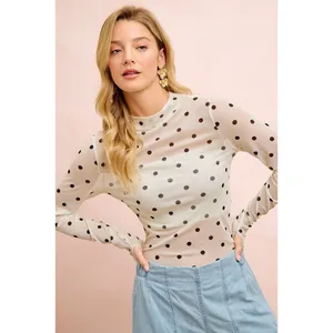 BiBi High Neck Line Polka Dots Mesh Top With Thumb Open - XLarge thumbnail 11