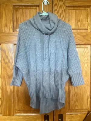 Kaisely - Cozy Gray Cable-Knit Cowl Neck Women's Sweater thumbnail 1