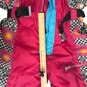 Vintage 90s Blue Pink Checkerboard Hooded Ski Suit One Piece Size S *GOOD* thumbnail 5