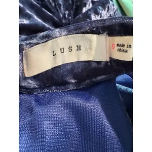 LUSH Crushed Velvet Mini Dress Small Blue Cutout Halter Mock Neck Bodycon Glam‎ thumbnail 7