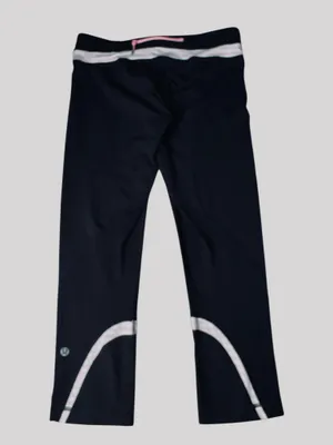 Lululemon Classic Black Leggings Sporty White & Pink Waistband Athleisure Yoga thumbnail 2