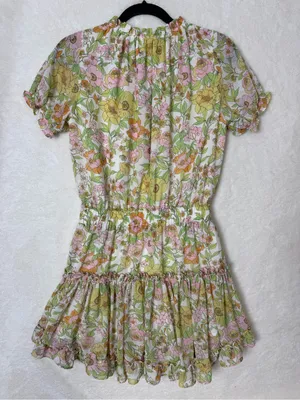 Impeccable Pig Floral Dress Tiered Bottom Keyhole Neckline Womens Size Medium thumbnail 2