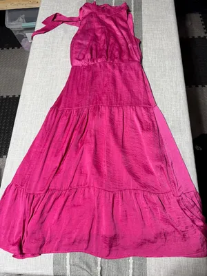 Sam Edelman Womens Pink Satin Tiered Halter Neck Maxi Dress Size 4‎ Boho Chic thumbnail 1