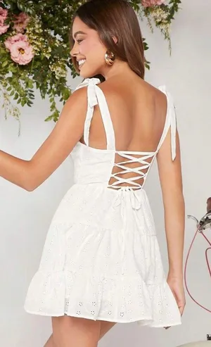 White Shoulder Tie Mini Dress thumbnail 2