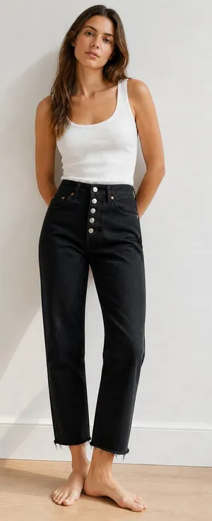 Levi's Black Denim Jeans W25 L30 Button Fly Raw Hem thumbnail 1