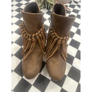 Shiekh Sbicca Women Brown Fringe Wedge Ankle Boots Boho western Side Zip Size 9 cowboy thumbnail 2