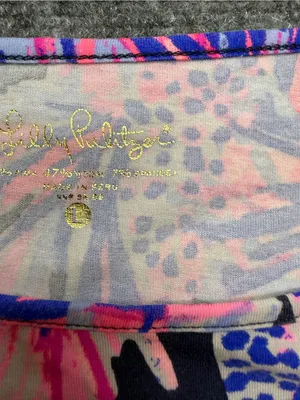 Lilly Pulitzer WomansLarge Tassel Hem Tropical Print Navy & Pink 1/4 sleeves thumbnail 5