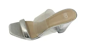 BP Nordstrom Size 9.5‎ Women's Clear Heel Sandals Block Heel Silver Evening thumbnail 1