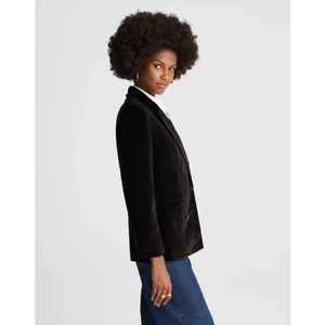 Madewell Peak-Lapel Double-Breasted Blazer in Velvet Classic Black XXS NWT thumbnail 3