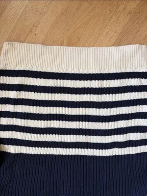 Emerson Fry CAROLYN FUNNEL NECK SWEATER - NAVY COLORBLOCK STRIPE ORGANIC sz S thumbnail 2