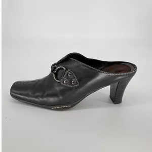 Aerosoles Cinch Worm‎ Heeled Mules 8M Black Leather Square Toe Buckle Slip On thumbnail 2