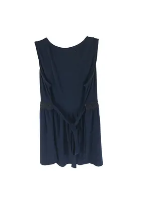 Motherhood Maternity Navy Blue Sleeveless Top With Lace Trim Tie Waist Size M thumbnail 2