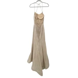 Renaissance Collection Gown Dress 2 Champagne Gold Metallic Lace Up Formal Prom thumbnail 2