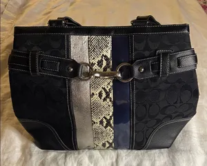 Coach Black and Silver Shoulder Bag with Snakeskin Accent thumbnail 1