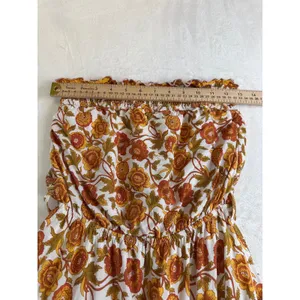 Indikah Floral Strapless Mini Dress Orange Yellow Boho S (tie missing) thumbnail 4