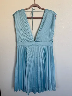 Abercrombie & Fitch Blue Pleated Satin Halter Mini Dress Y2K Cottagecore thumbnail 2