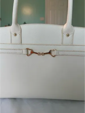 White Double Handle Satchel Purse thumbnail 3