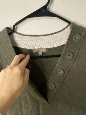 Lilla P Women's Easy Button Shawl Collar Sweater, Moss Green, Size Large thumbnail 2
