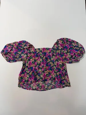 Boho Romantic Picnic Cute Ditsy Floral Puff Sleeve Milkmaid Crop Top Blouse thumbnail 2
