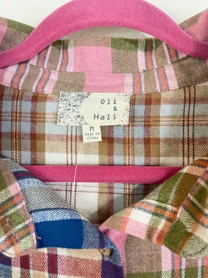 NEW Oli‎ & Hali Multicolor Plaid Flannel Crop Button Up Shirt Size M thumbnail 3