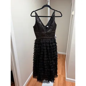 Dress the Population Becca Midi Dress Black Sleeveless Sequin Tiered Small thumbnail 5