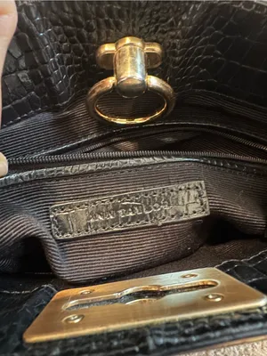 Vintage Ann Taylor Black Croc Embossed Leather Shoulder Bag Brass Hardware 90s thumbnail 7