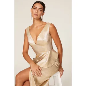 Black Halo Gold Hendricks Sleeveless V-Neck Metallic Cocktail Evening Gown 8 thumbnail 4