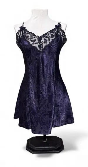 Vintage Victoria's Secret Navy Blue Jacquard Lace‎ Slip Chemise Dress Size M thumbnail 1