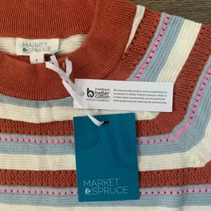 Pastel Stripe Pointelle Lightweight Knit Sweater Coastal Grandma Boho Size M NWT thumbnail 8