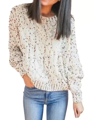 Ee:some Confetti‎ Cable Knit Sweater Womens S/M Ivory Chunky Colorful thumbnail 1
