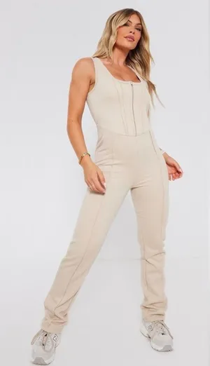 PrettyLittleThing OATMEAL SEAM DETAIL SLEEVELESS SWEAT JUMPSUIT Size 6 NWT thumbnail 1